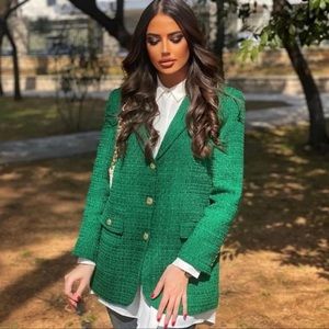 - Zara textured green gold button blazer